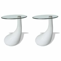 Outlet 🔥 Vida XL LLC VidaXL 2x Coffee Tables W/ Round Glass Top White Stand End Side Home Furniture 🤩