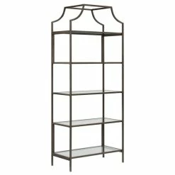 Coupon 🔔 Sauder International Lux 5 Shelf Modern Metal Framed Glass Bookcase In Bronze ✔️