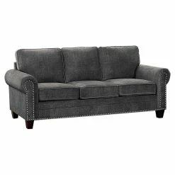Best Sale 👍 Domain Industries Inc. Lexicon Cornelia 85.5" Traditional Microfiber Sofa In Dark Gray 💯