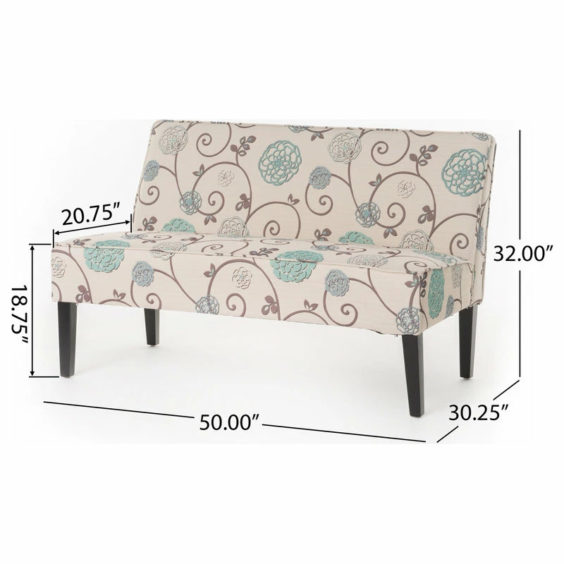Outlet ๐ GDFStudio GDF Studio Charlotte Modern Simple Elegant Fabric Loveseat, White/Blue Floral โญ - Image 3
