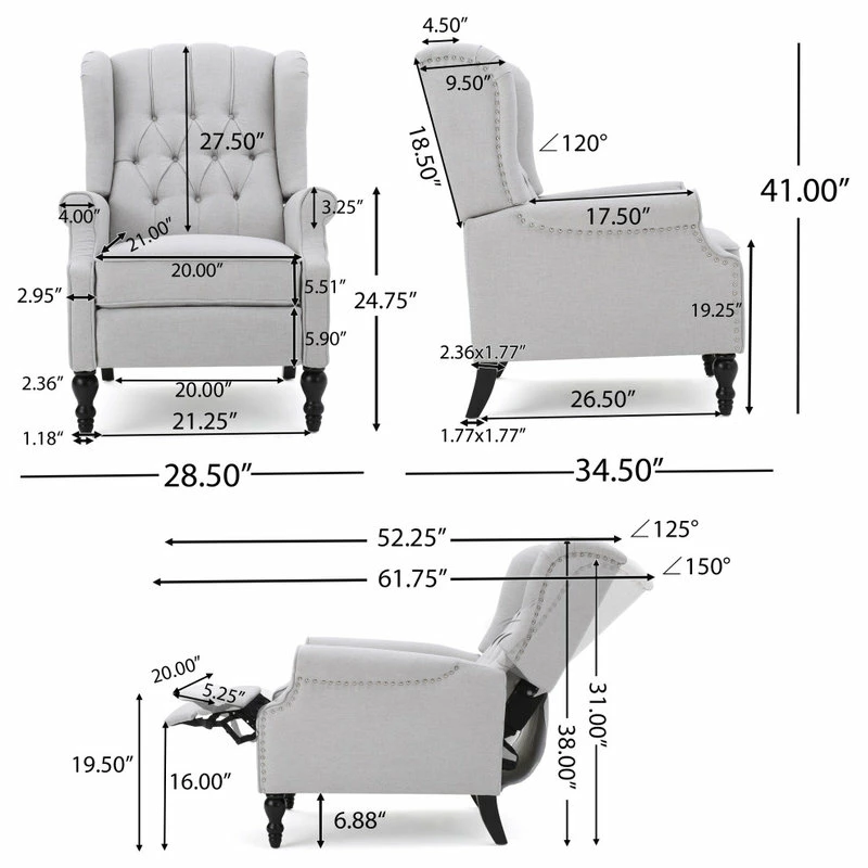 Hot Sale 🛒 GDFStudio GDF Studio Elizabeth Tufted Back Recliner, Light Gray/Fabric 🌟 - Image 4
