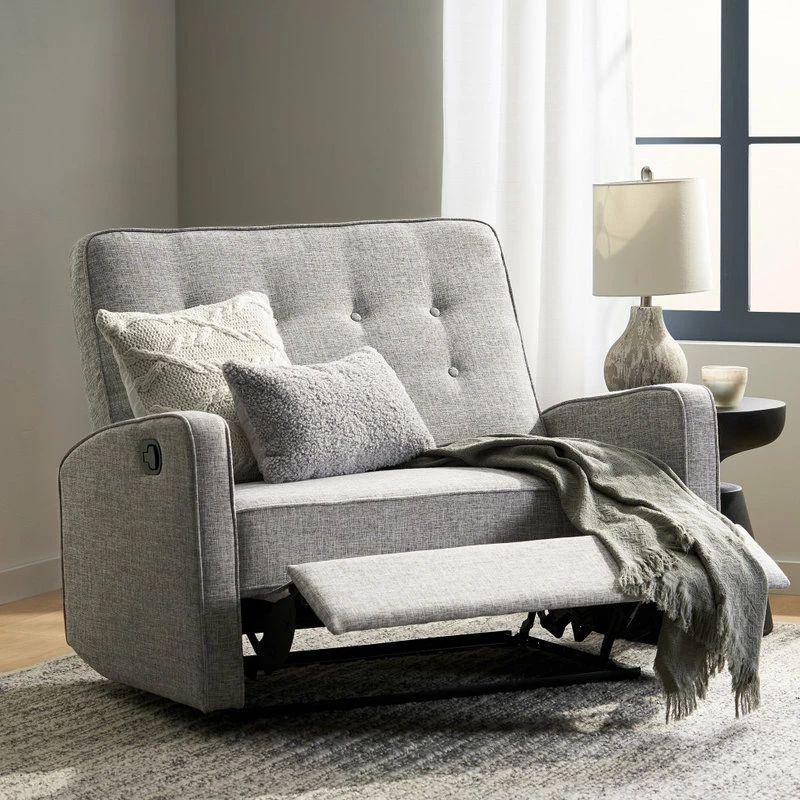 New 🔔 GDFStudio GDF Studio Callade Buttoned Fabric Reclining Loveseat, Light Gray Tweed ✔️ - Image 2