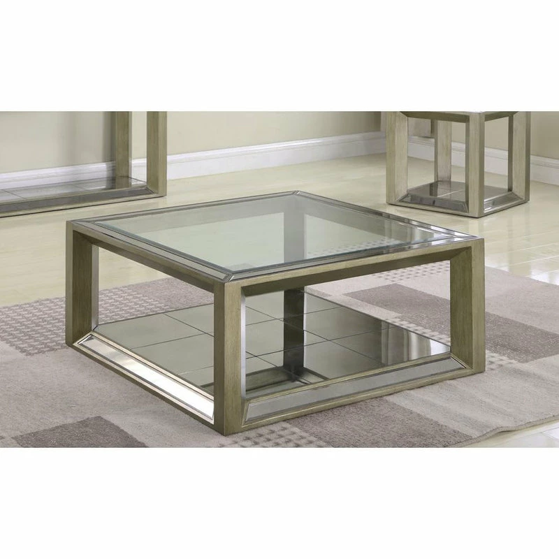 Discount 😉 Best Master Furniture Pascual Dull Gold With Antique Mirrored Coffee Table 😉 - Image 2