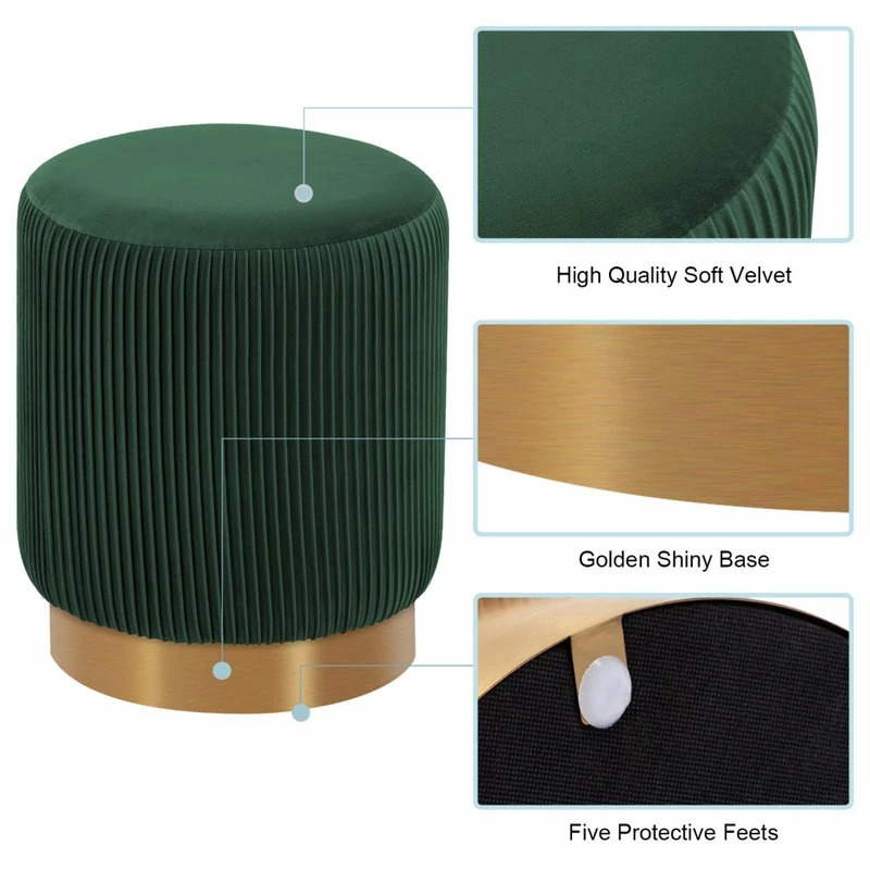 Brand new ๐ Duhome Elegant Lifestyle Round Pleated Golden Base Velvet Ottoman, Dark Green ๐ - Image 4