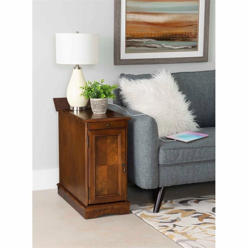 Promo π Linon Home Decor Products Linon Butler Wood Accent Table With USB In Hazelnut Brown β€οΈ - Image 4
