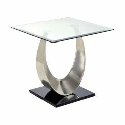 Brand new 🔔 Furniture Of America E-Commerce By Enitial Lab Furniture Of America Suse Glass Top End Table In Silver Satin Plated 🎁
