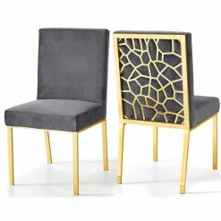 Brand new 🎉 MOD The Weaver Dining Chair, Gray, Velvet, Gold Base Set Of 2 👏