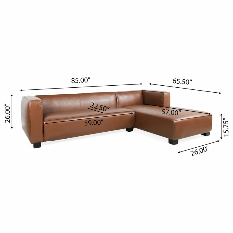 Best Sale 💯 GDFStudio Minkler Contemporary Faux Leather 3 Seater Sofa With Chaise Lounge, Cognac/Dark ⭐ - Image 3