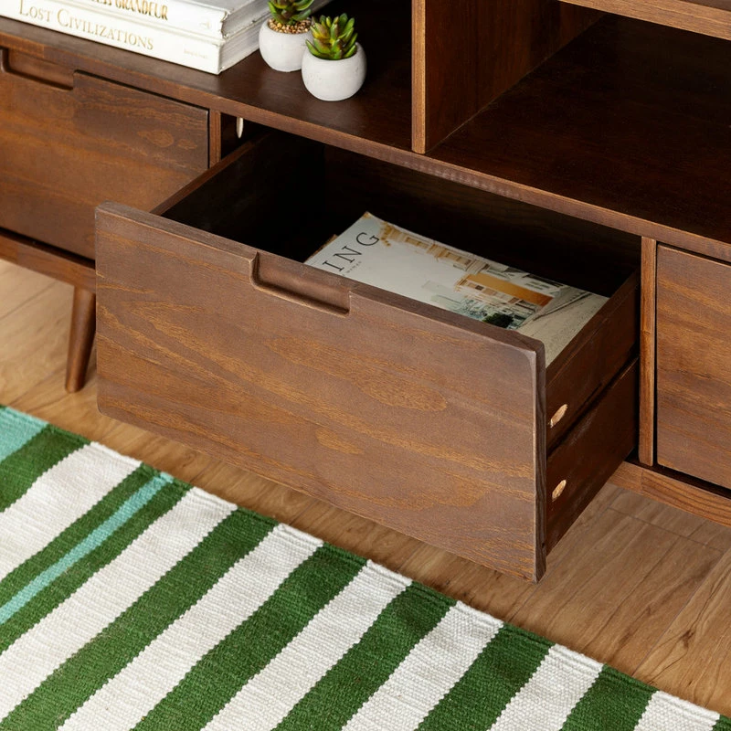 Flash Sale 👍 Walker Edison 58" 3-Drawer Mid-Century Modern TV Stand, Walnut ⭐ - Image 5