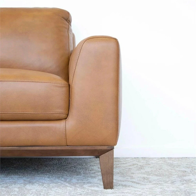 Outlet 🎁 Ashcroft Milton Modern Tufted Living Room Top Leather Corner Sectional Sofa In Cognac Tan 🔔 - Image 4