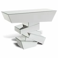 New 👍 Zuri Furniture Modern Naxos Console Table Mirrored Glass Finish Sharp Geometric Design ❤️