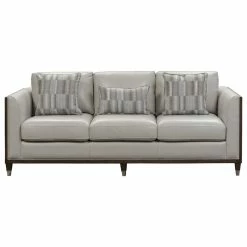 Outlet ๐ HomeFare Addison Leather Sofa With Wooden Base, Frost Gray ๐