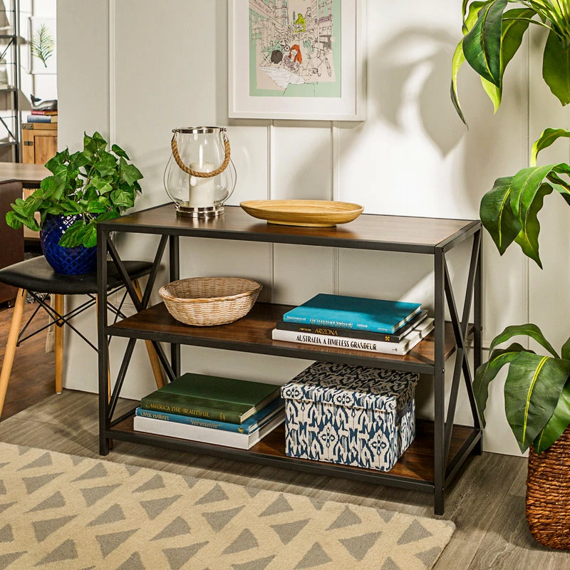 Flash Sale ๐ฅ Walker Edison Furniture Company 40" X-Frame Metal And Wood Media Bookshelf, Dark Walnut ๐ - Image 3