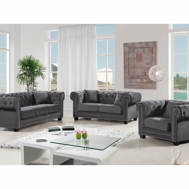 Cheap ๐ Meridian Furniture Bowery Velvet Sofa, Gray ๐ - Image 4