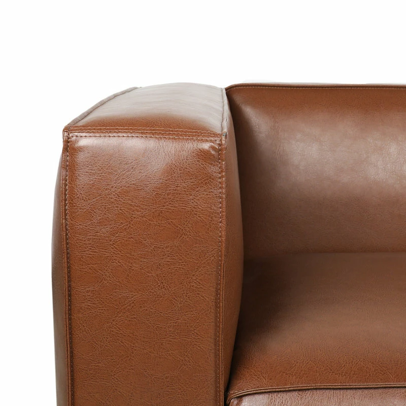 Best Sale 💯 GDFStudio Minkler Contemporary Faux Leather 3 Seater Sofa With Chaise Lounge, Cognac/Dark ⭐ - Image 9