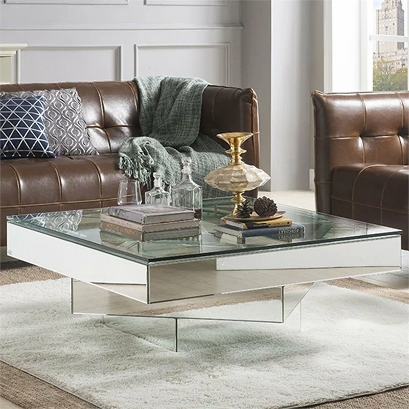 New 😉 Acme Furniture ACME Meria 40" Square Glass Top Mirrored Coffee Table 💯 - Image 2