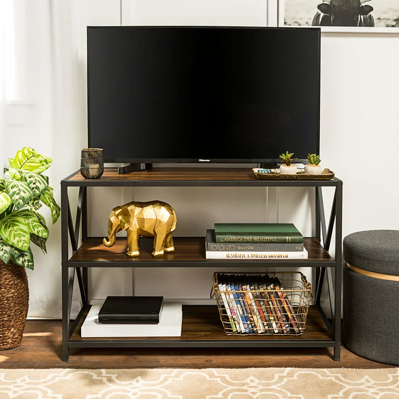 Flash Sale ๐ฅ Walker Edison Furniture Company 40" X-Frame Metal And Wood Media Bookshelf, Dark Walnut ๐ - Image 2