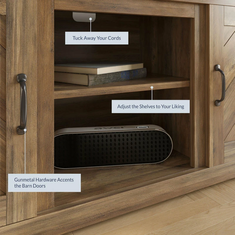 Hot Sale 😉 BELLEZE Hilo 58" Barn Door TV Stand Console For TVs Up To 65", Rustic Oak ✨ - Image 5