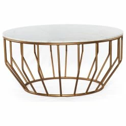 Budget โจ Mod-Arte Gold Leaf Round Coffee Table, Marble White ๐