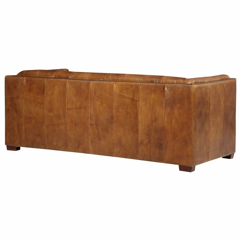 Best Sale ✔️ Crafters And Weavers Top Grain Vintage Leather Tuxedo Sofa, Light Brown ⭐ - Image 5