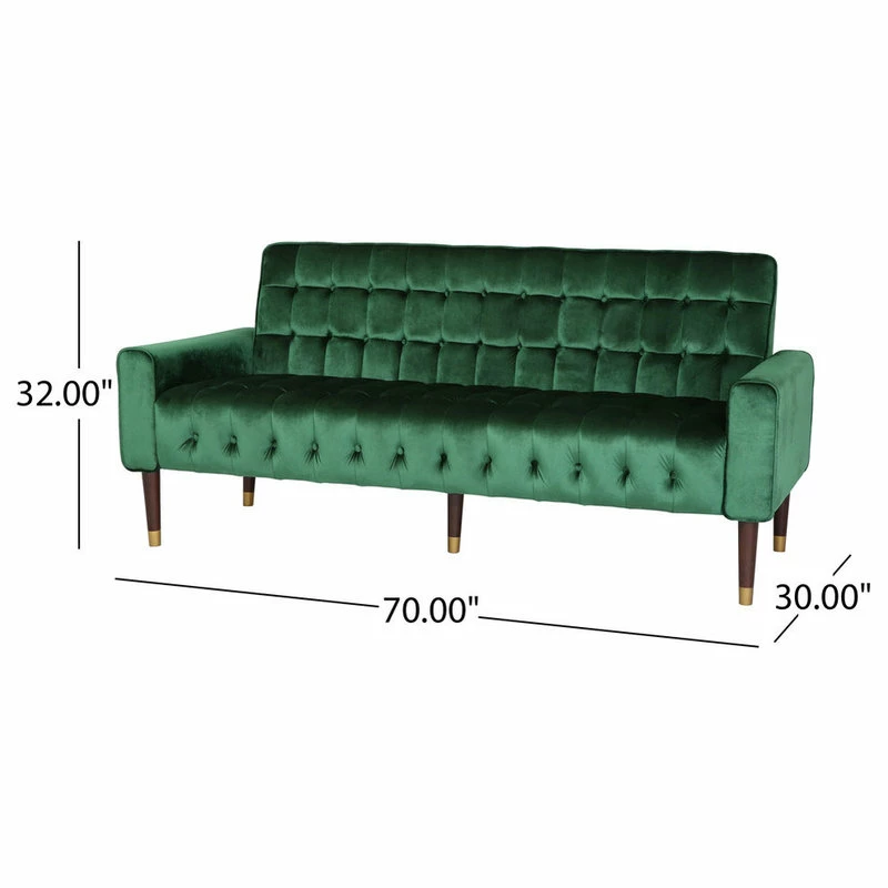Hot Sale 🎁 GDFStudio Adan Tufted Velvet Sofa With Gold Tipped Tapered Legs, Emerald, Gold Finish 🔔 - Image 3