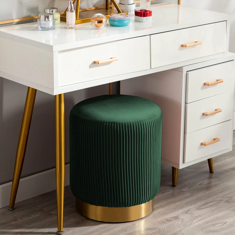 Brand new ๐ Duhome Elegant Lifestyle Round Pleated Golden Base Velvet Ottoman, Dark Green ๐ - Image 8
