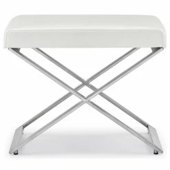 Budget ✨ Zuri Furniture Modern Fenix Ottoman Smooth White Leatherette Brushed Stainless Steel Base 🌟