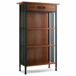Outlet 🥰 Leick Home Leick Ironcraft Mantel Height Brown Wood Bookcase With Drawer Storage ❤️
