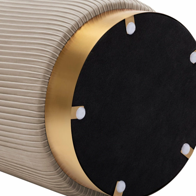 Deals ๐ฅฐ Duhome Elegant Lifestyle Round Pleated Golden Base Velvet Ottoman, Khaki ๐ - Image 6