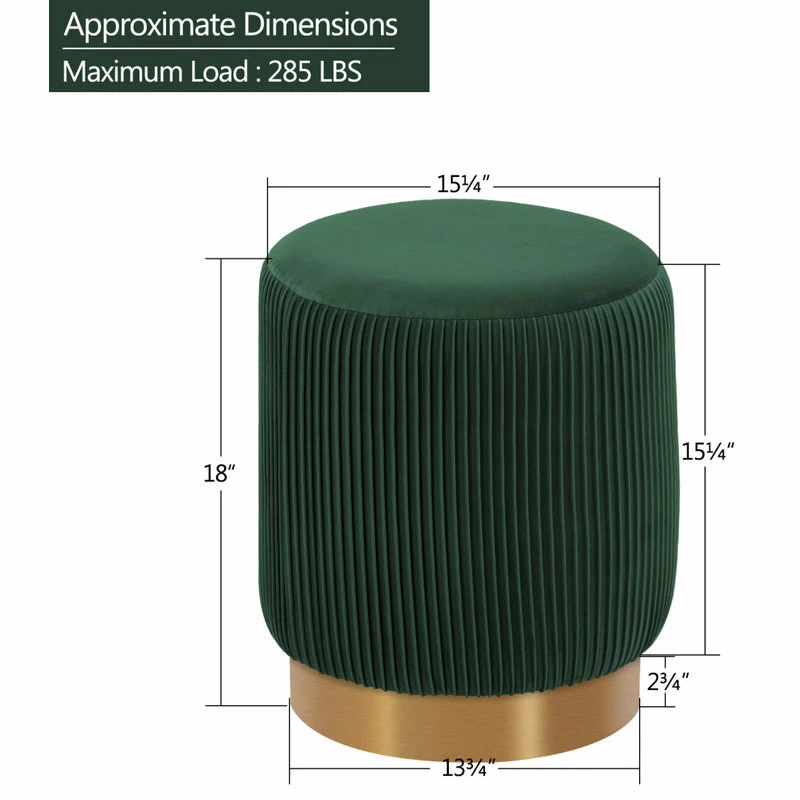 Brand new ๐ Duhome Elegant Lifestyle Round Pleated Golden Base Velvet Ottoman, Dark Green ๐ - Image 3