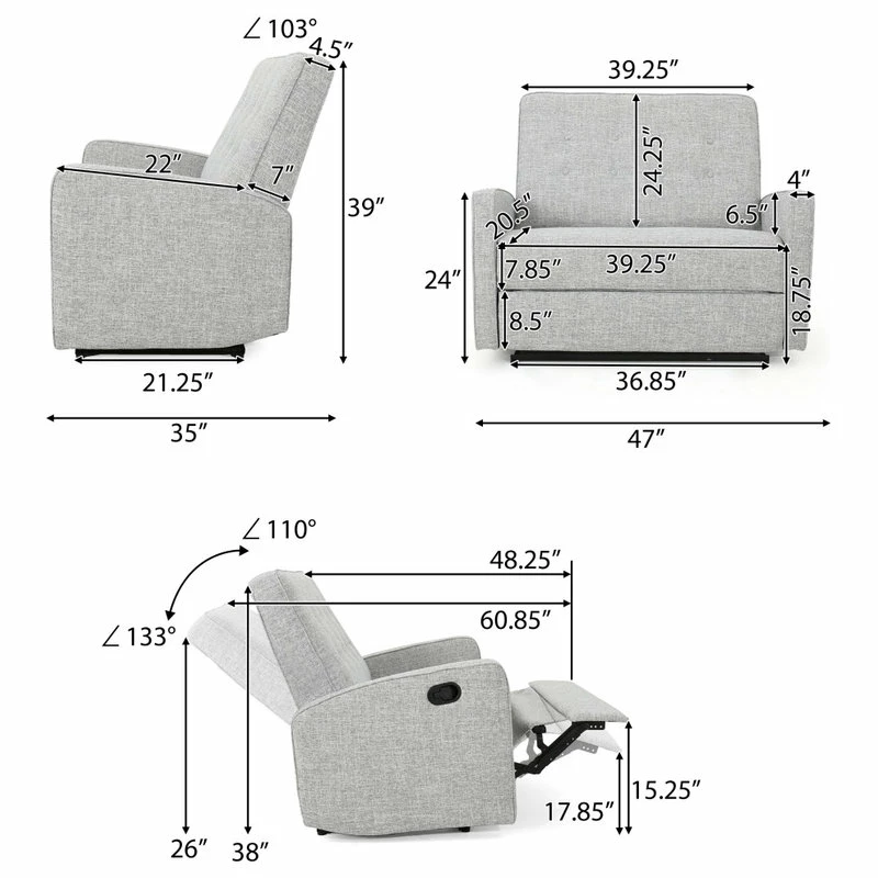 New 🔔 GDFStudio GDF Studio Callade Buttoned Fabric Reclining Loveseat, Light Gray Tweed ✔️ - Image 4