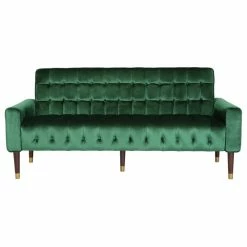 Hot Sale 🎁 GDFStudio Adan Tufted Velvet Sofa With Gold Tipped Tapered Legs, Emerald, Gold Finish 🔔
