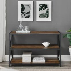 Hot Sale ✨ Walker Edison 40" X-Frame Metal And Wood Media Bookshelf, Rustic Oak 🧨