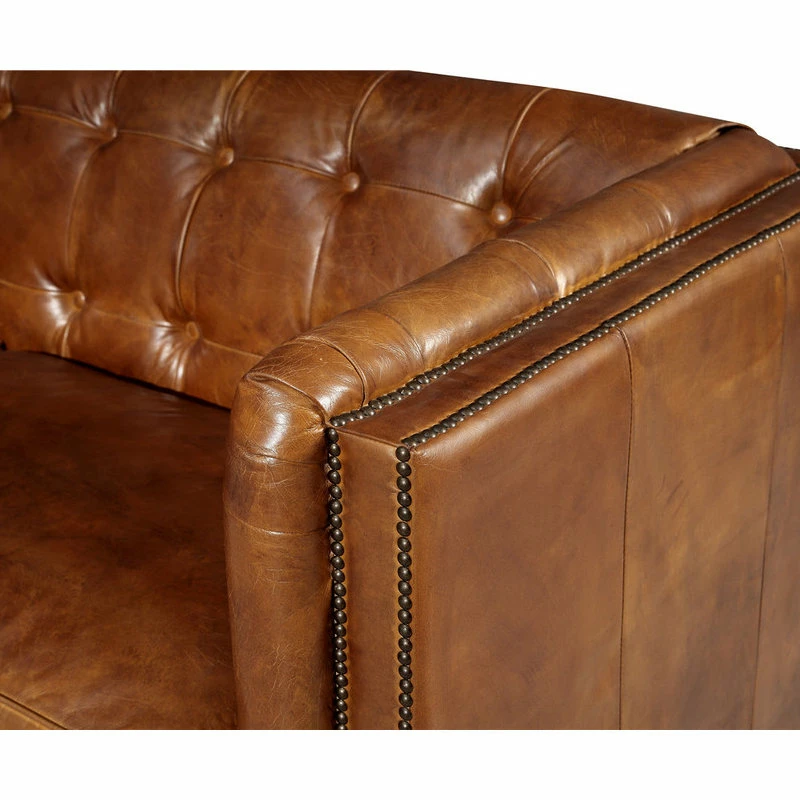 Best Sale ✔️ Crafters And Weavers Top Grain Vintage Leather Tuxedo Sofa, Light Brown ⭐ - Image 3