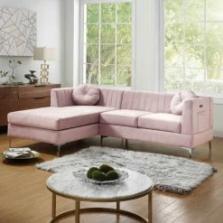 Best reviews of 👏 Lilola Home Chloe Velvet Sectional Sofa Chaise With USB Charging Port, Pink ✨
