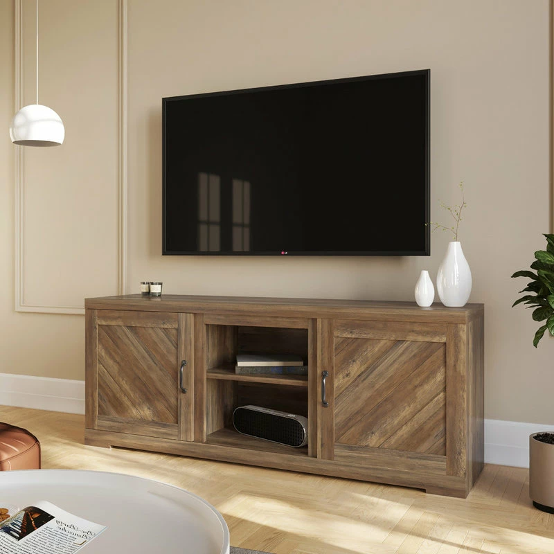 Hot Sale 😉 BELLEZE Hilo 58" Barn Door TV Stand Console For TVs Up To 65", Rustic Oak ✨ - Image 2