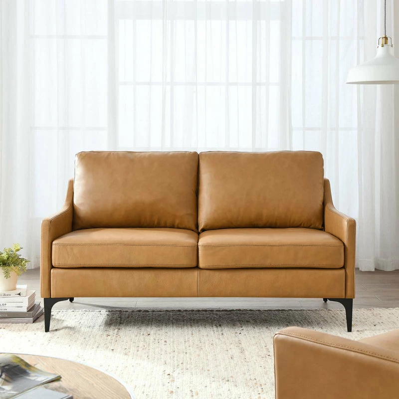 Cheapest 🌟 LexMod Corland Leather Loveseat, Tan 😍 - Image 9