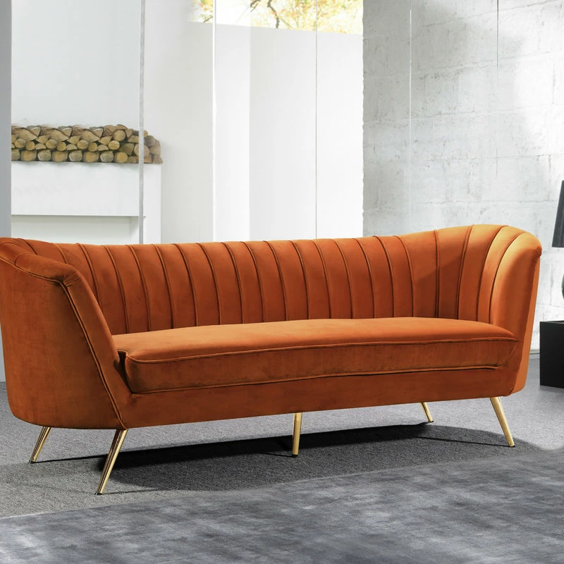 Cheapest 🛒 Meridian Furniture Margo Cognac Velvet Sofa, Cognac 🔔 - Image 2