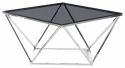 Best Sale ✔️ Best Master Furniture Angled Square Smoked Glass Coffee Table, E40, Silver 🎉