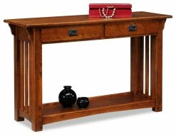 New 🛒 Leick Home Leick Furniture Wood Mission Console Table With Drawers And Shelf In Oak 🎁