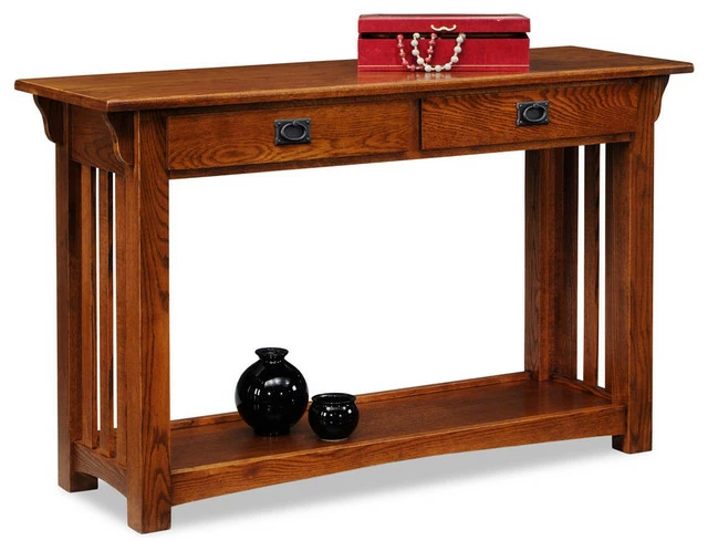 New ๐ Leick Home Leick Furniture Wood Mission Console Table With Drawers And Shelf In Oak ๐